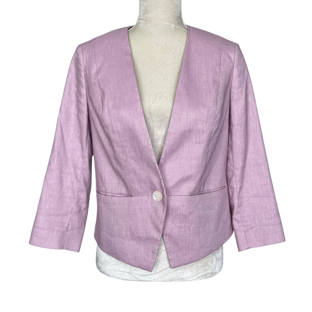 Express Linen Lilac Marled Women's Blazer Size 10 Cropped Tailored Collarless